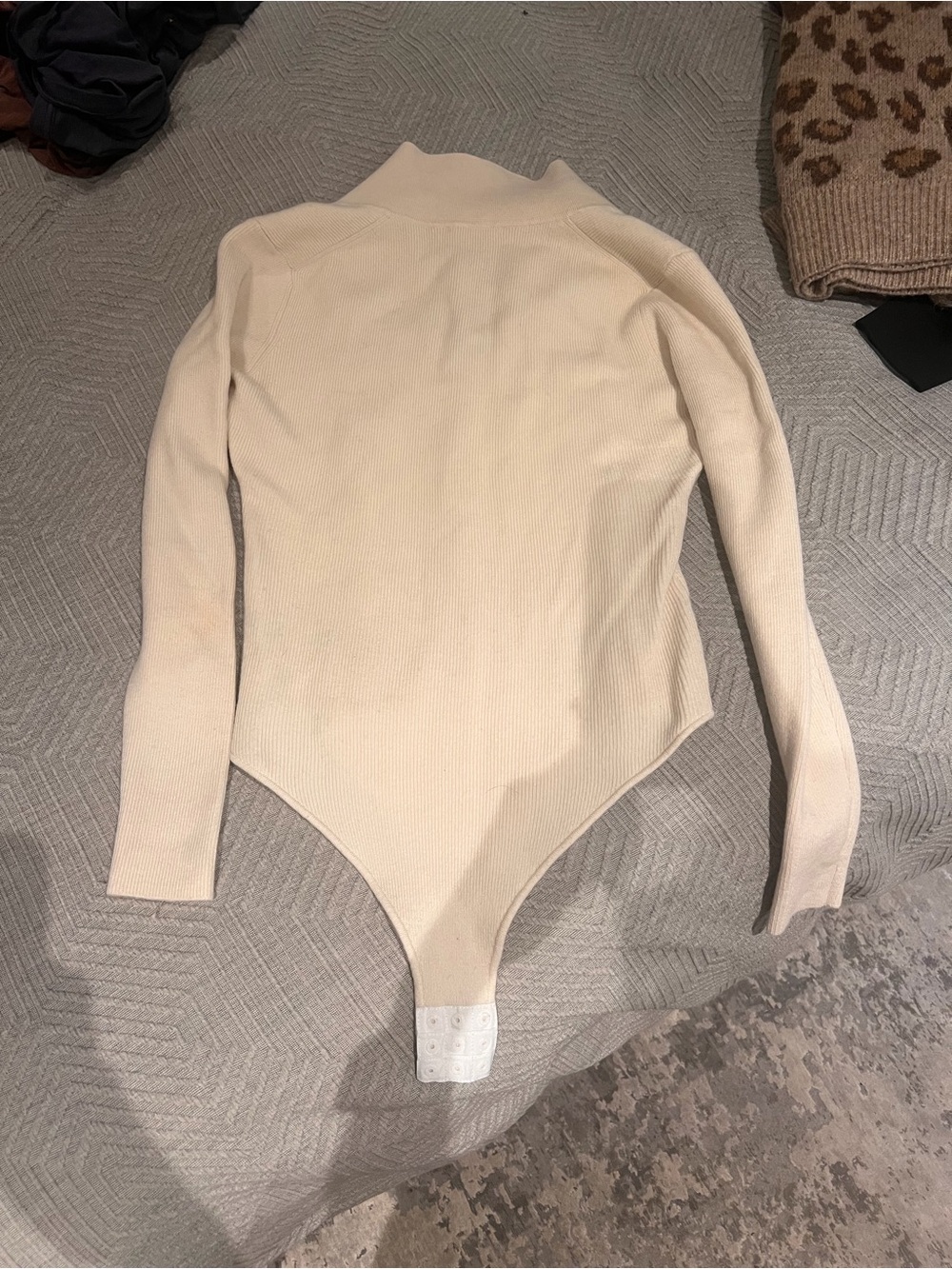 CO Cream Ribbed Turtleneck Long-Sleeve Wool Bodysuit